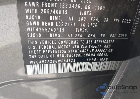 2016 Volkswagen Tiguan R-Line from USA, damaged, VIN WVGAV7AX8GW083822